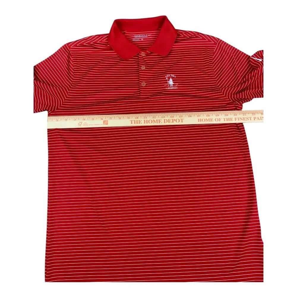 Nike Golf Dri-Fit Men's Large Golf Polo Red Striped Tour Performance, Cog Hill